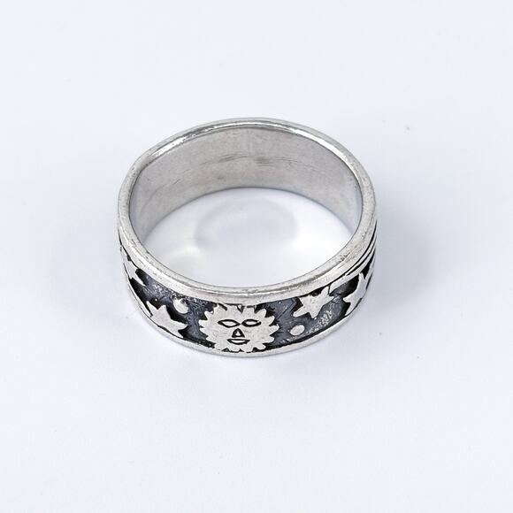 Vintage Sterling Silver 925 Celestial Sun Moon Stars Ring Size 10.75 - Picture 7 of 10